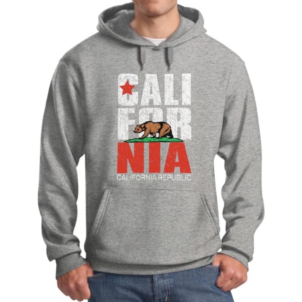 CALIFORNIA REPUBLIC Hoodie Grey Vintage Distress Bear Logo Skater M Unisex